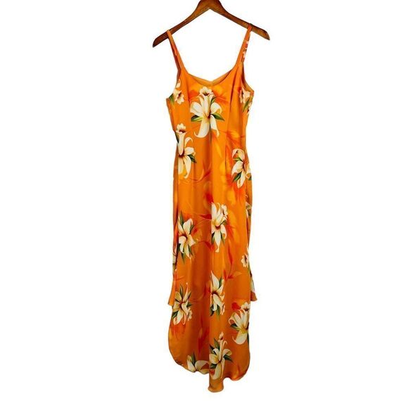 Vintage Y2K Nicolete Orange Tropical Aloha Hawaiian Hi-lo Maxi Dress - Picture 10 of 11